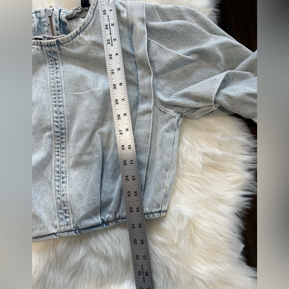 Zara Balloon Sleeve Denim Top Size XS - Picture 5 of 6
